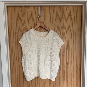 Anthropologie Cream Cable Knit Sleeveless Sweater Vest